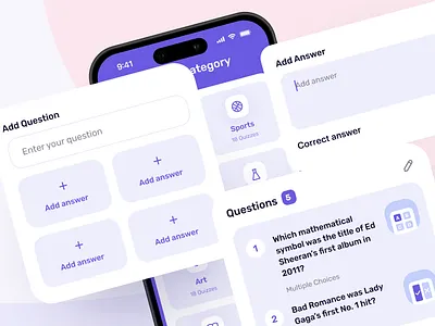 Queezy - Quiz App Design Elements app card categories clean components course design education elements knowledge learning minimal mobile modern question quiz school trivia ui ux