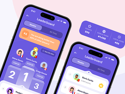 Queezy - Quiz App Leaderboard Screen android app clean course design education ios knowledge leaderboard learning minimal mobile modern point quiz ranking school trivia ui ux