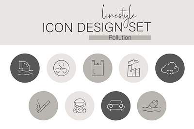 Linestyle Icon Design Set Pollution smoke