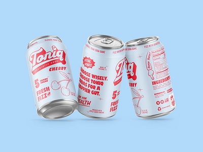 Toniq Prebiotic Soda - Soda Can Design (Cherry) american bevrage branding can chicago design drink graphic design gut healthy illustration label logo package packaging soda sprouts typography vector whole foods
