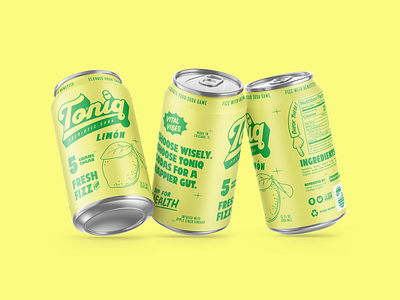 Toniq Prebiotic Soda - Soda Can Design (Lemon) american beverage branding can design drink graphic design illustration label lemon logo package packaging soda sprouts typography vector whole foods