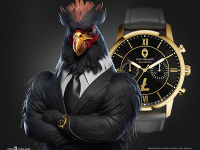 The Chikun Vigilante NFT Posters ai billboard branding chicken chikun crypto design graphic design illustration litecoin nft photo photo compositing poster promotion watch