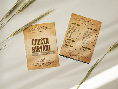 Print Design - Indian-Themed Menu Design [CHOSEN BRIYANI] briyani menu digital design flyer food menu design graphic design menu card poster print design restaurant menu