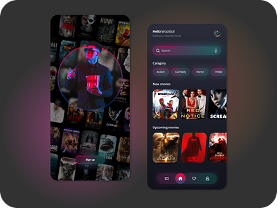 Cinema Mobile App Design booking booking app cinema clean dark dark mode design figma film interface ios mobile movie movie app netflix poster seats ticket ui uiux