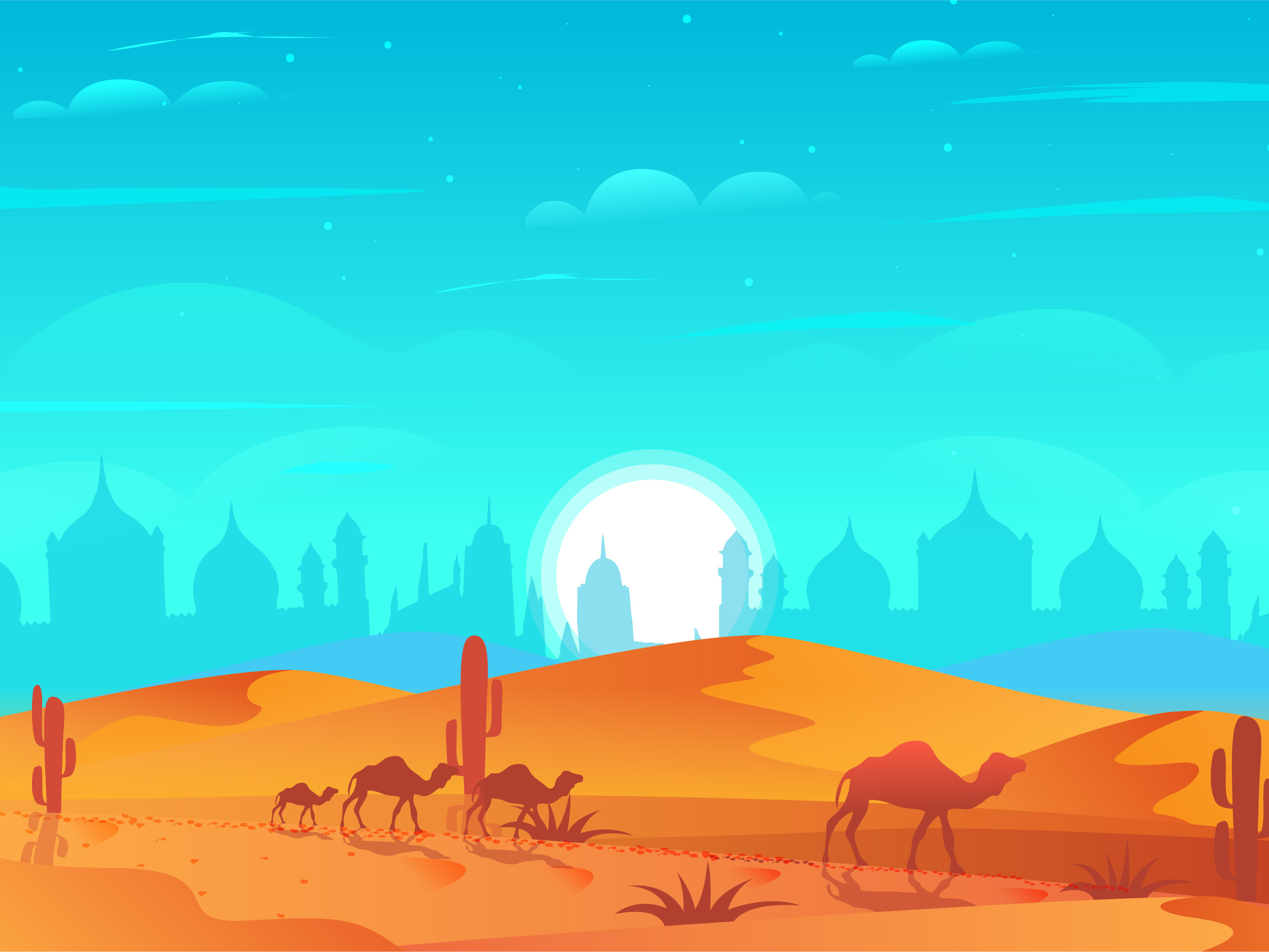 Desert Land artwork cactus camel desert home page illustration horizon illustration land landscape sahara sahara desert sky sunset vector website banner
