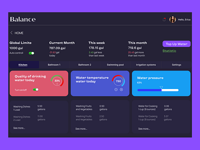 Balance. Control water. Dashboard dashboard ui ux ux design web design