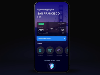Ava-voice assistant designed for airports .ae 3d app clean design figma freee gif illustration ios iphone logo motion graphics product design ui ux