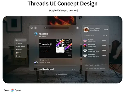Apple vision pro threads concept apple vision pro concept design design figma threads threads concept design threads ui design ui ui design ui ideas uiux web website