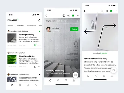 Online Magazine - Mobile App Concept app articles blog building business career curated content events gray green learning magazine mobile navigation reading real interface text tutorials ui ux