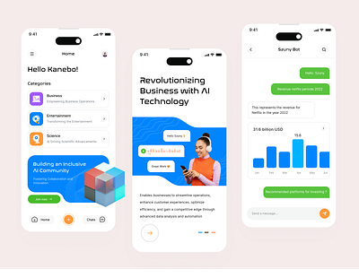 AI For Business App ai application artificial intelegent business chart chat clean dashboard home mobile tools ui ux