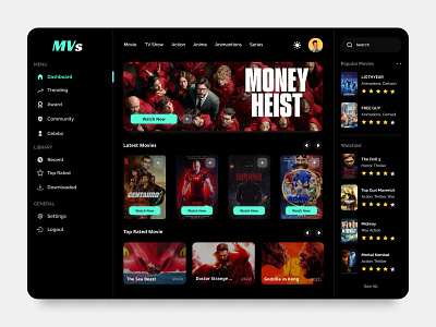 Movie UI Design Dashboard 3d animation branding design graphic design illustration logo ui ux vector