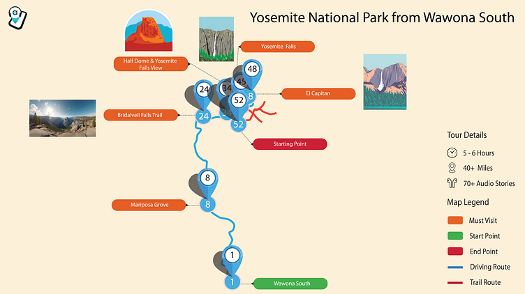 Yosemite Valley Floor Tour Map by actiontour guide on Dribbble