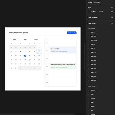 Responsive Calendar Layout in Figma calendar components dark mode design system figma interface layout product design responsive design ui ui kit ux wrap layout