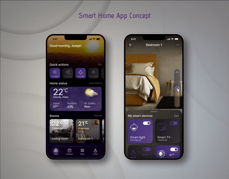 Smart Home App Concept UI app concept dark design figma glassy graphic design smart home ui user interface vector