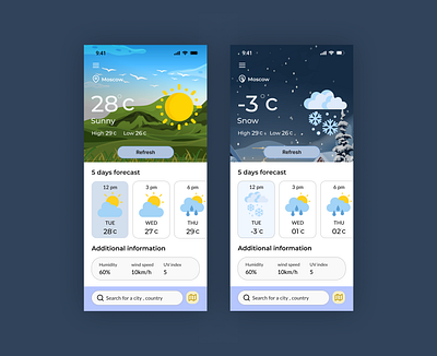 Weather app UI screens app dailyui figma screen screens snowscreen sunny ui weather weatherapp weatherui