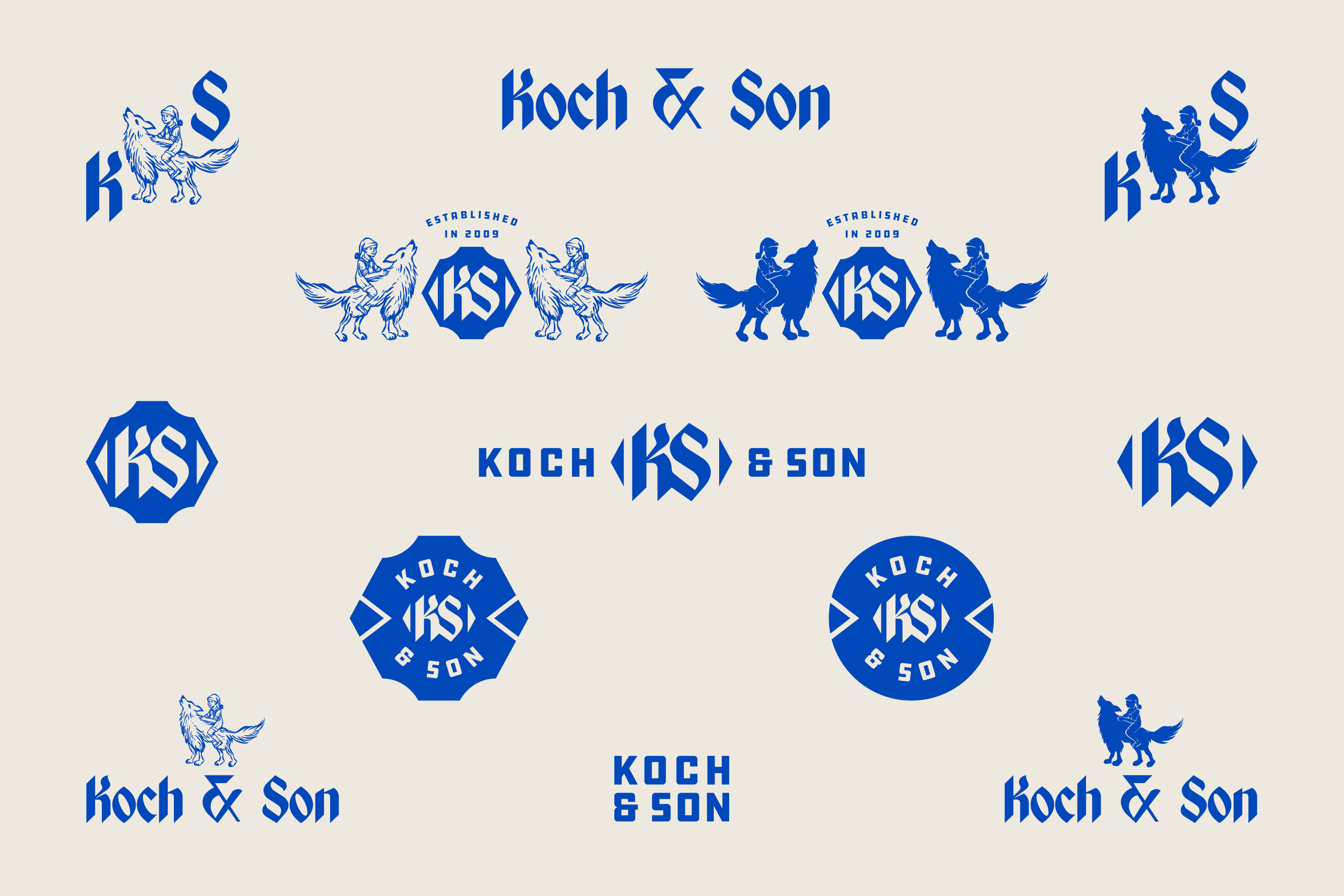 Koch & Son artisan boy branding graphic design hand drawn ill illustration logo merch personal branding toddler vintage wolf