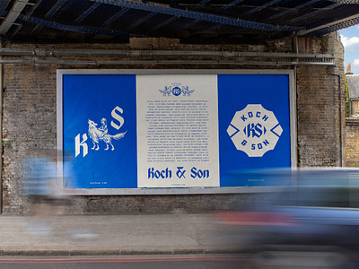 Koch & Son ad billboard blue branding handdrawn illustration logo poster royal blue vintage wolf