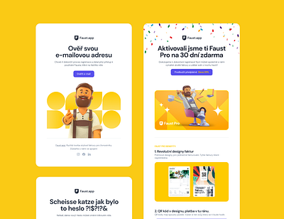 Faust.app Mailing branding confetti design email illustration invoicing invoince logo mail mailing premium trial ui ux verification website websites white yellow