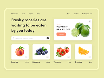 Organic Grocery Store Webpage cart design e commerce food store food website fruit grocery grocery app grocery online grocery shop homepage landing page organic organic food store ui user interface user interface design vegetable store webdesign