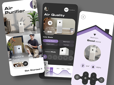 IoT - Smart Air Filtration Mobile App Design air air filtration air quality clean environment fresh health home home automation internet of things iot location minimal mobile app pollution product design purifier room smart home ui design