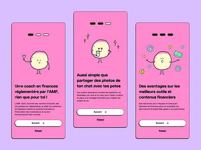 ❄️ Snowball Onboarding brutalism cute finances fintech illustration mobile neobrutalism onboarding pink product design stepper steps ui