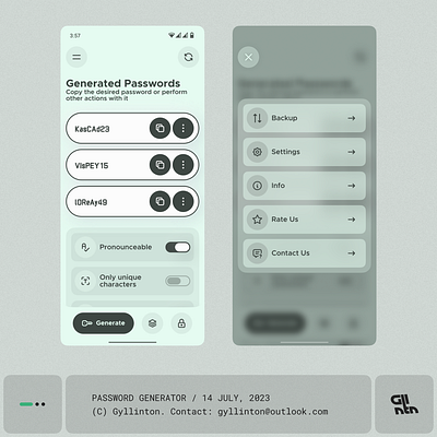 Password Generator branding design minimal mobile ui ux