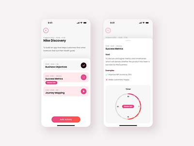 Discovery workshop app app clean design discovery app grey mobile design pink ui