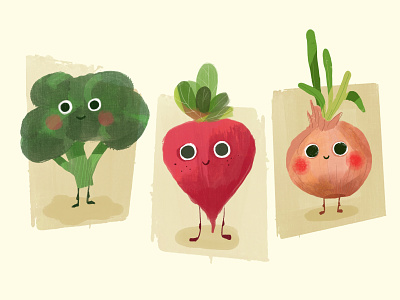 Vegetables illustration broccoli characters funny funny vegetables ill illustration onion radish summer vegetables vegetables illustration