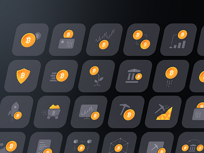 Bitcoin Icon Set app bank bitcoin coin crypto currency dark exchange forex icon icons money platform set technology trade trading ui ux wallet