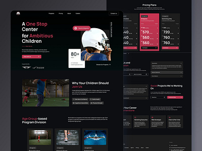 Responsive Website Design - Sports Academy dark ui
