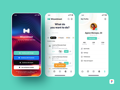 Wizardmeet App activity app app design destination mobile social app ui ui design uikit