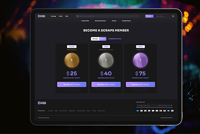 Music Portal Subscription Selection Page - UI/UX | 💛💙 design design. e commerce ecom figma illustration landing landing page logo music portal selection page ui ui ux web web design