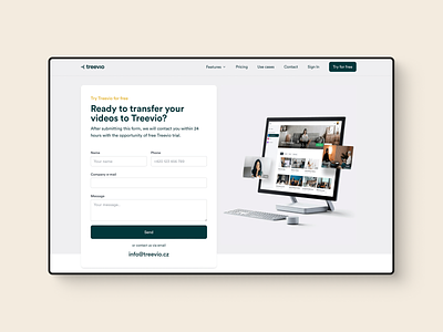 Treevio Website – Contact about black branding contact design form logo mockup page presentation saas software state succes ui ux web website websites white