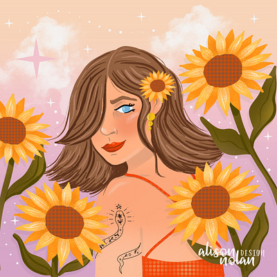 Dtiys character illustration design drawing challenge dtiys female flowers illustration portrait procreate sunflowers