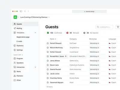 Attendu Web App Guestlist app bar black branding dashboard design guest guestlist illustration interface logo saas side table ui ux web website websites white