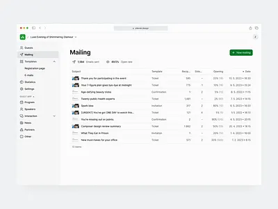 Attendu Web App Mailing black branding builder dashboard design illustration interface list logo lottie mail send sending table ui ux website websites white