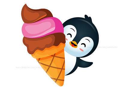 Ice Cream And Cute Penguin cartoon childrens illustration chocolate ice cream cone dessert eat ice cream food food cartoon ice cream cone ice cream illustration ice cream scoop illustration kids mascot vanilla ice cream vector waffle cone