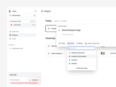 ⏱ Project Time Management clients collaborate management minimal project project management project time saas tasks time timeline todo ui