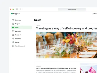Attendu Guest App News app avatar black branding card dashboard design detail menu news panel side store ui ux web website websites white