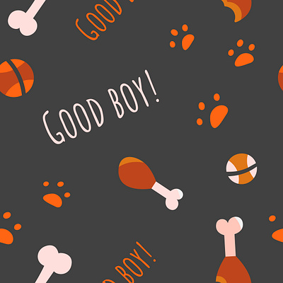 Pattern in the theme of a walk with a dog. ball bone cartoon chicken leg collar cover dog dog food doodle drawing grooming pattern paws pet poo purr seamless sketch toy walk