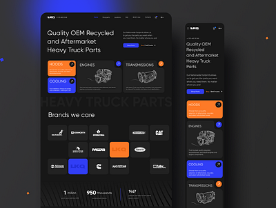 Heavy Truck Parts. Redesign. buttons cards clean color cool design fansy landing landing page new tranding ui ux