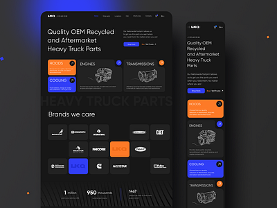 Heavy Truck Parts. Redesign. buttons cards clean color cool design fansy landing landing page new tranding ui ux