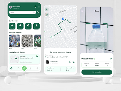 GreenBin - Recycle Mobile IOS App home map mobile design recycle recycle app recycling app scan splash screen tracking ui