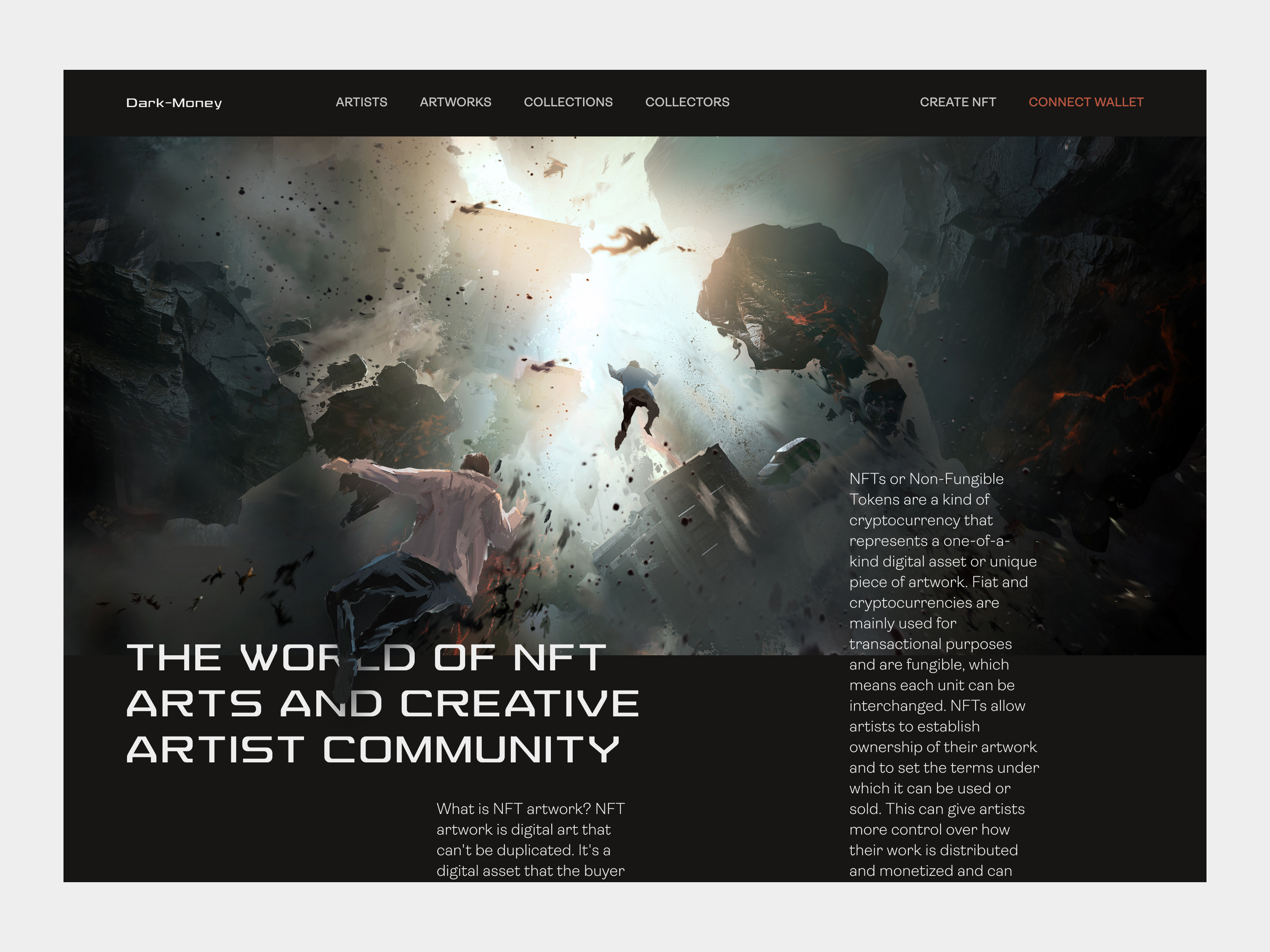 NFT Marketplace art art collection art gallery artist collection crypto dark digital art echo echo design echodesign marketplace nft nft art nft collection nft market nft marketplace trend typography wallet