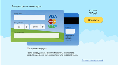 Страница оплаты банковской картой graphic design ui