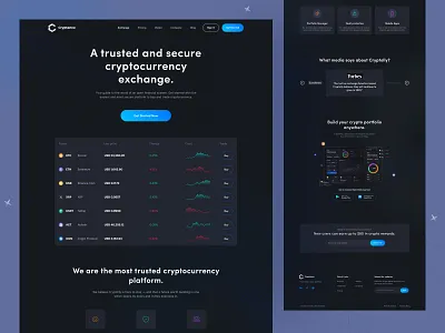Cryptance - Cryptocurrency Landing Page bitcoin blockchain cryptocurrency currency dark dark mode data exchange finance fintech hero header landing page marketplace minimal modern design payment table ui design wallet website