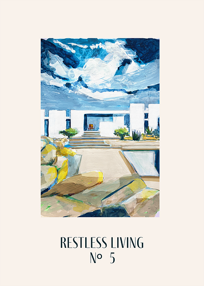 Restless Living Nº 5 arquitecture blue house illustration white yellow