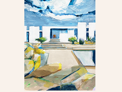 Restless Living Nº 5 arquitecture blue house illustration white yellow