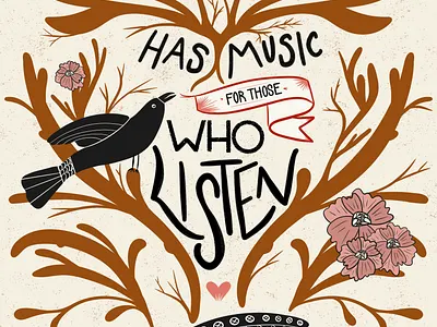 Earth Music Illustration by Julia Barry birds brown flowers folk art hand drawn hand lettered hand lettering illustration julia barry magnolia music nature phrase pink poster procreate quote shakespeare texture tree