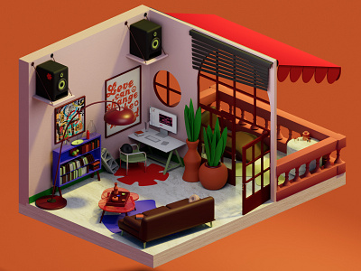 3D Room — Mexican vibe 3d 3droom apple books cg cinema4d imac mexican music orange rozov sofa speakers vibe visualisation wnbl